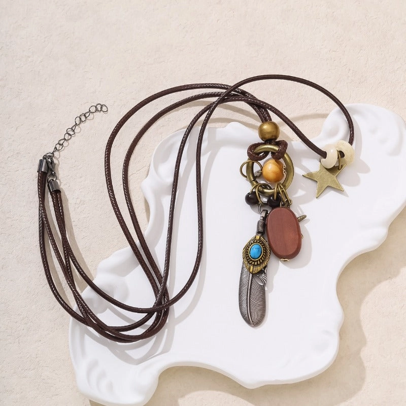 Wholesale New Chinese Ancient Style Zen Long Style, Niche Retro Double-layer Feather Necklaces
