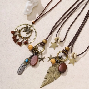 Wholesale New Chinese Ancient Style Zen Long Style, Niche Retro Double-layer Feather Necklaces