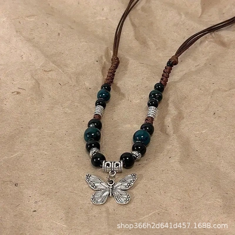 Wholesale New Chinese ethnic style retro ceramic butterfly beaded clavicle necklace