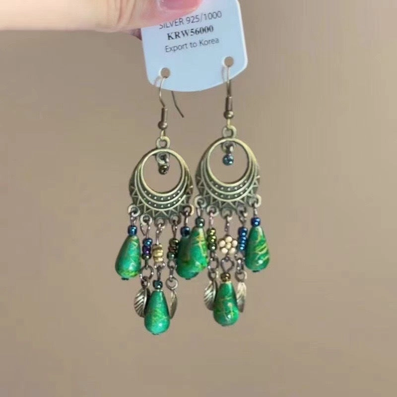 Wholesale New Chinese style beaded tassel retro earrings