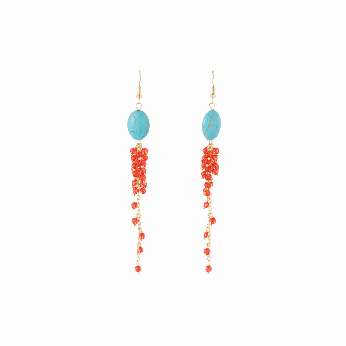 Wholesale New Chinese style long tassel earrings oval turquoise earrings