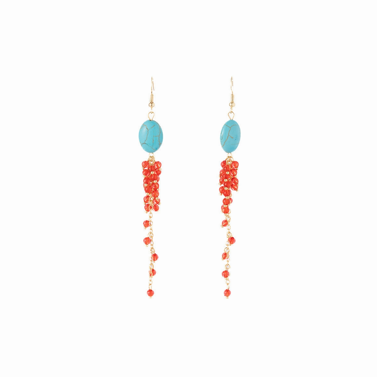 Wholesale New Chinese style long tassel earrings oval turquoise earrings