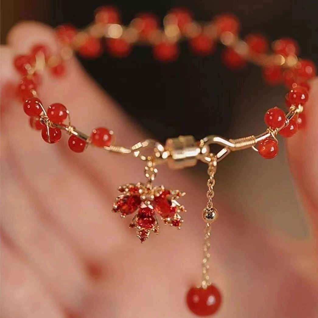 Wholesale New Chinese Style Red Maple Leaf Bracelet