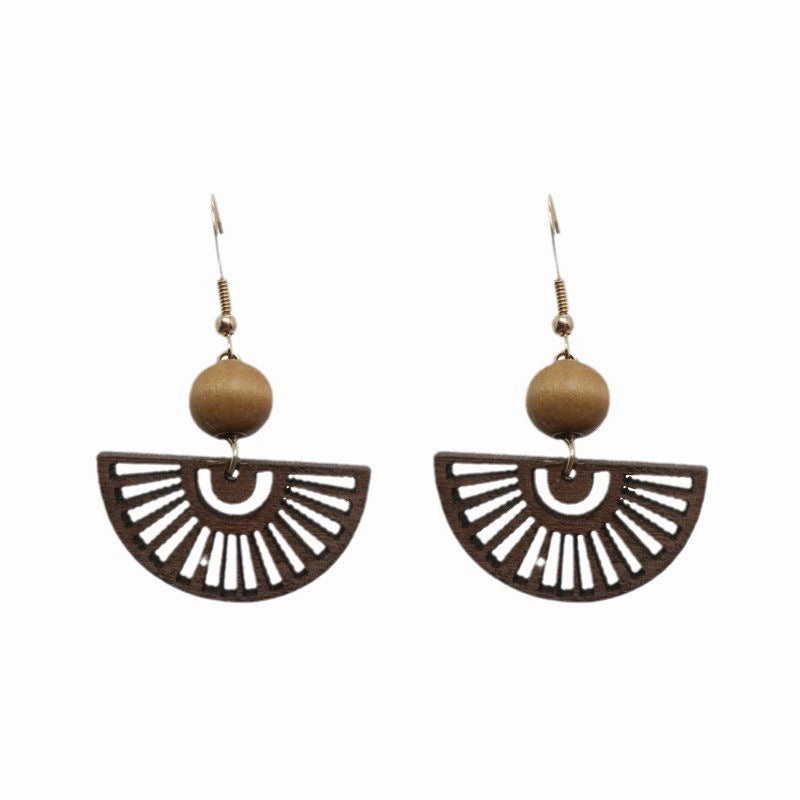Wholesale New Chinese style wooden fan tassel earrings