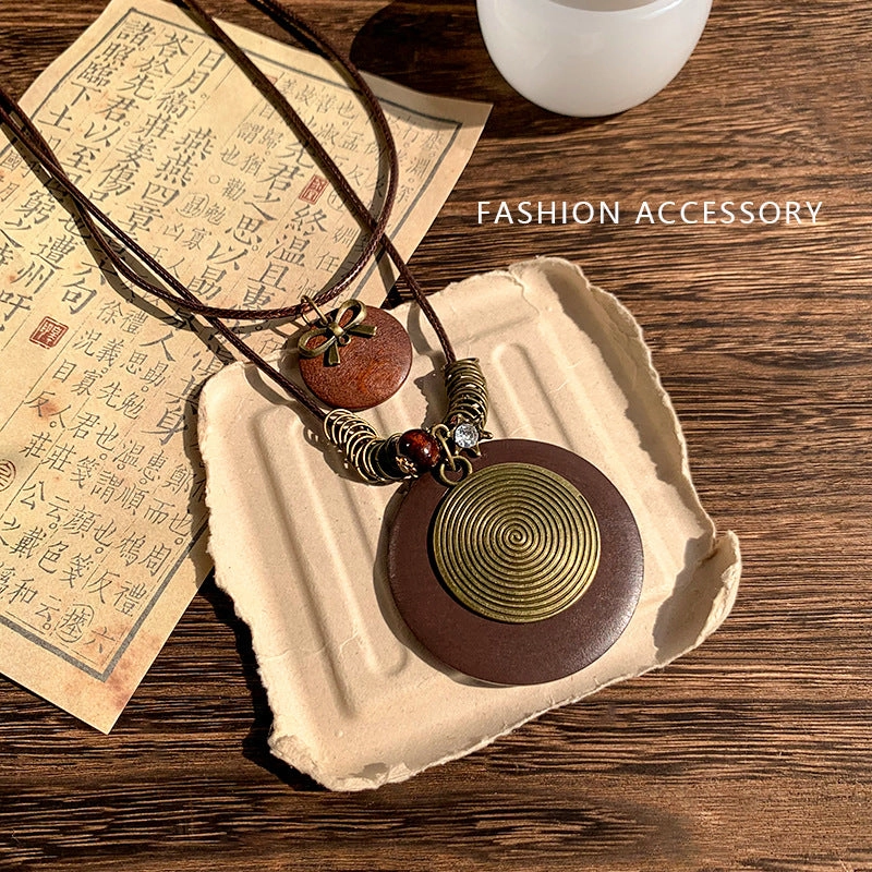 Wholesale New Chinese Zen retro feather necklace double layer long sweater chain Bohemian