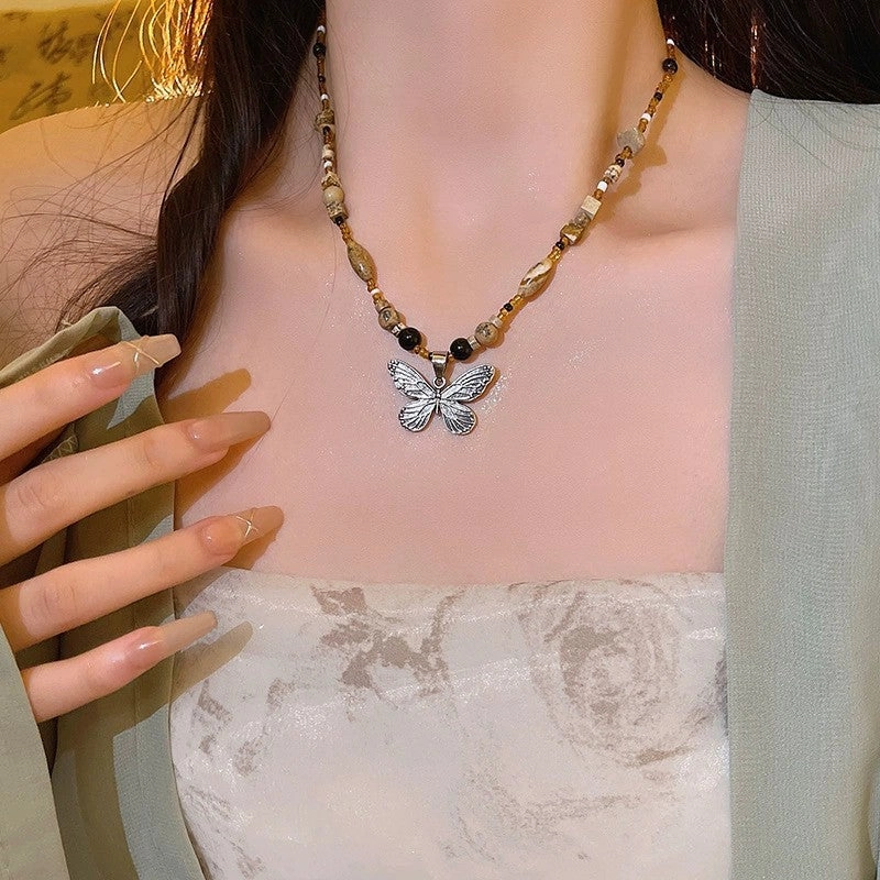 Wholesale New Chinese Zen retro feather necklace double layer long sweater chain Bohemian