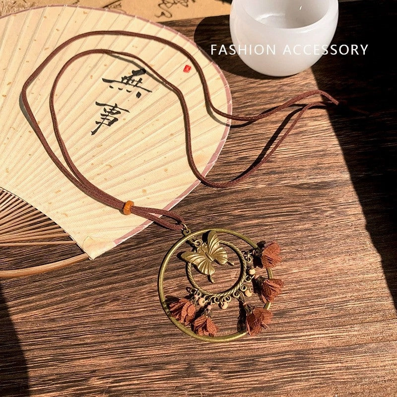 Wholesale New Chinese Zen retro feather necklace double layer long sweater chain Bohemian