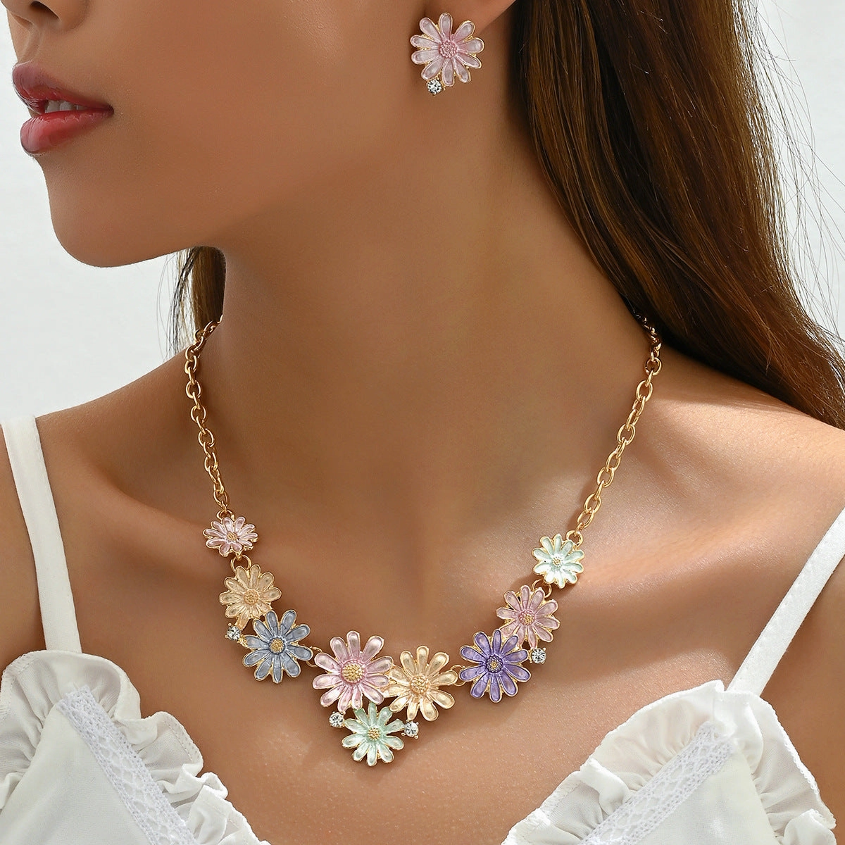 Wholesale New Colorful Butterfly Necklace Earrings Fresh and Sweet Jewelry Set