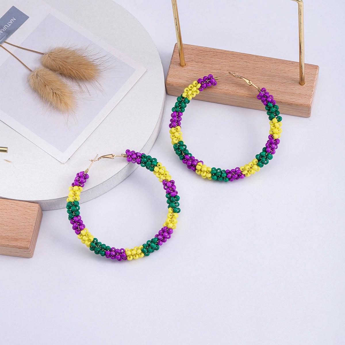 Wholesale New Colorful Knitted Alloy Handmade Rice Bead Earrings Fashion Unique Design Sensibility Trendy Festival Earrings Jewelry