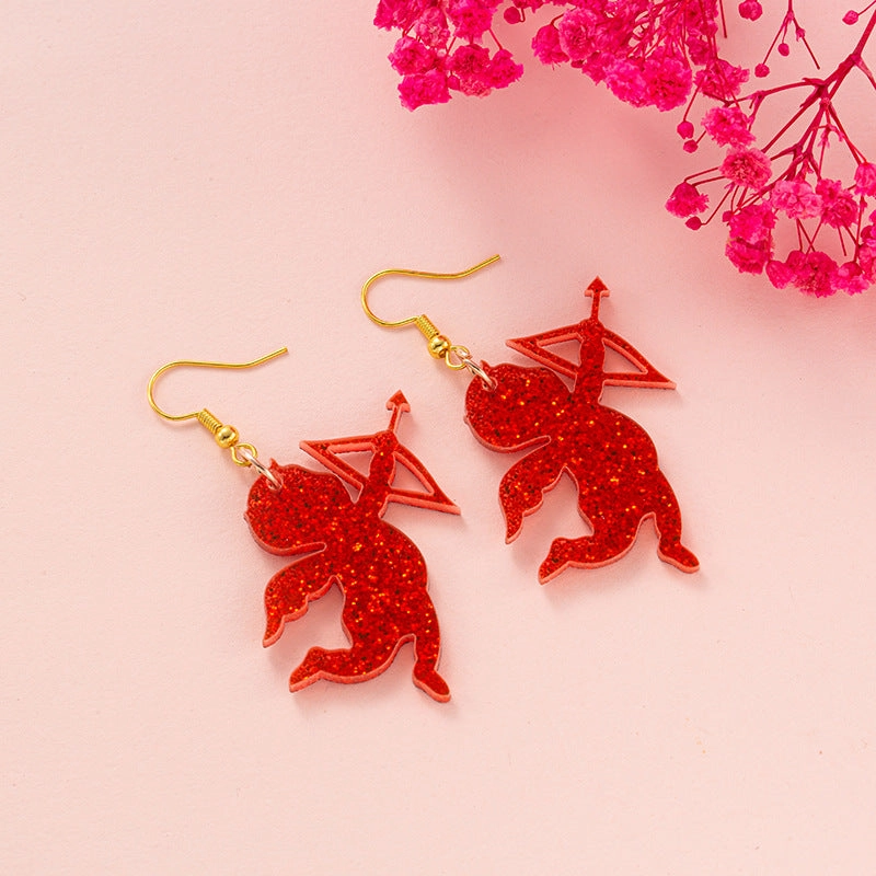 Wholesale New cross-border Valentine's Day ear hook glitter Cupid letter LOVE bow and arrow ear hook girl gift
