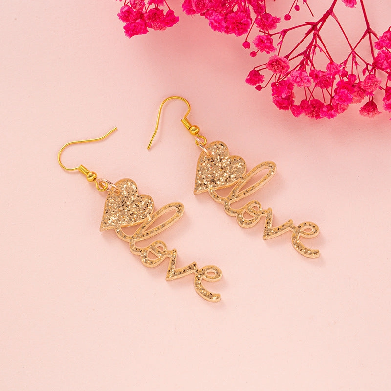 Wholesale New cross-border Valentine's Day ear hook glitter Cupid letter LOVE bow and arrow ear hook girl gift