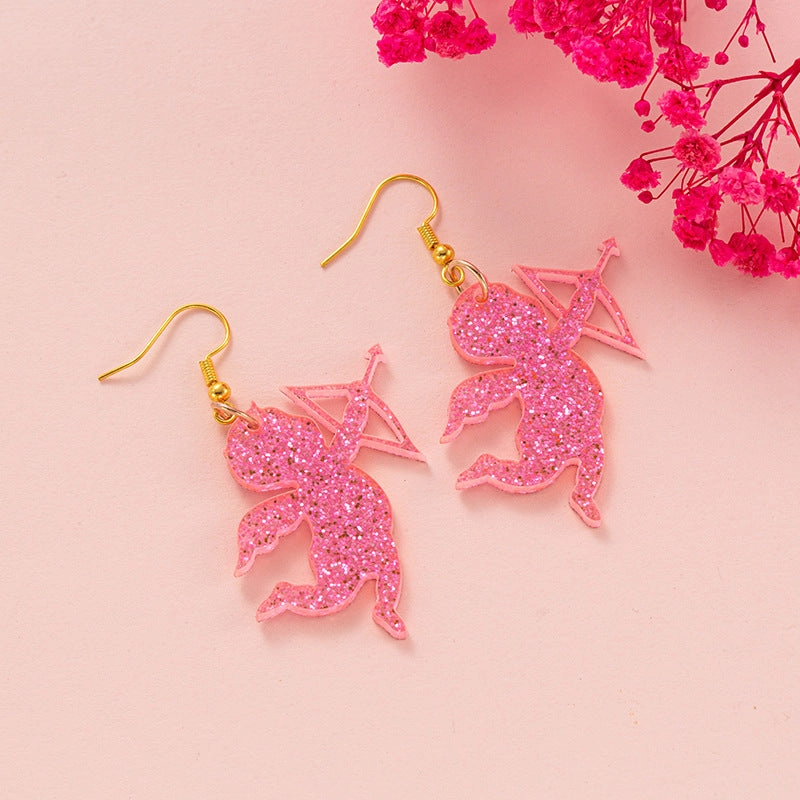Wholesale New cross-border Valentine's Day ear hook glitter Cupid letter LOVE bow and arrow ear hook girl gift