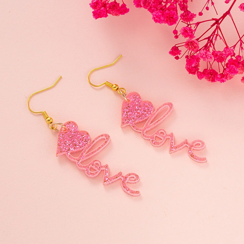 Wholesale New cross-border Valentine's Day ear hook glitter Cupid letter LOVE bow and arrow ear hook girl gift