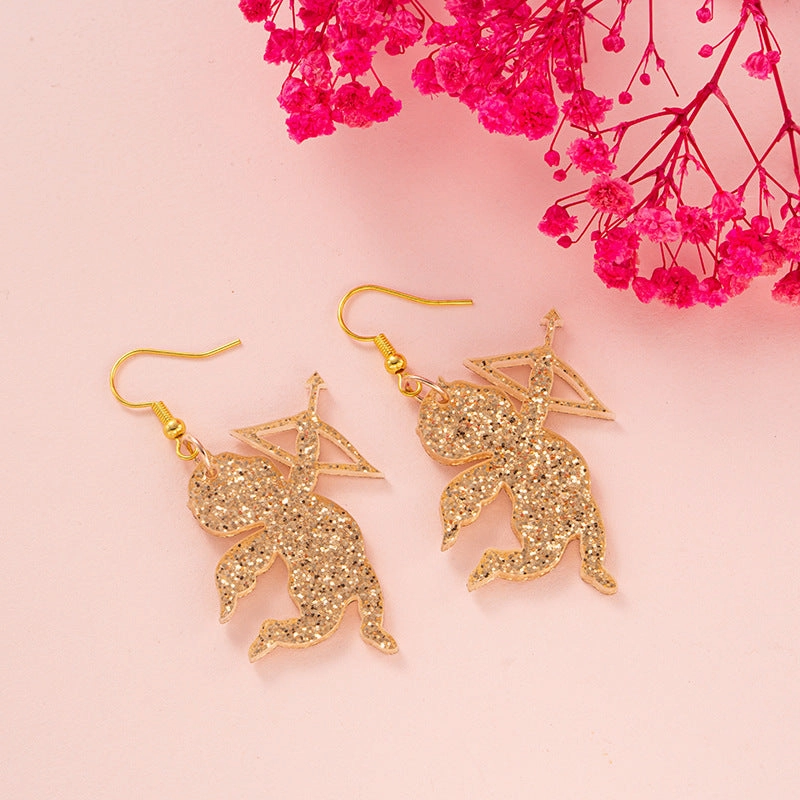 Wholesale New cross-border Valentine's Day ear hook glitter Cupid letter LOVE bow and arrow ear hook girl gift