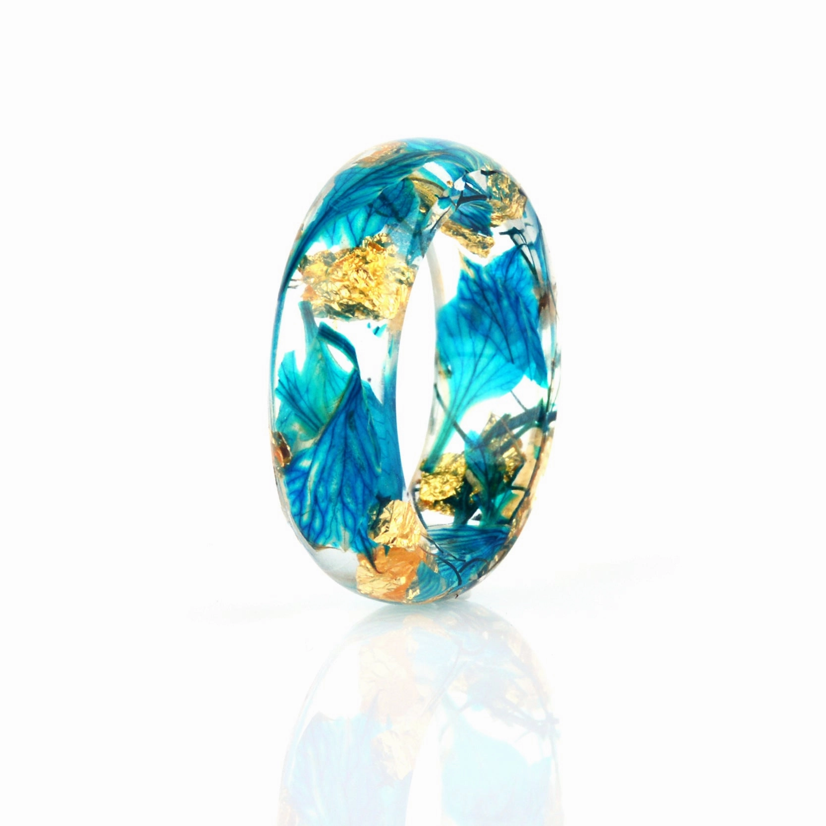 Wholesale new dried flower resin Mori small fresh gold foil drop glue ring