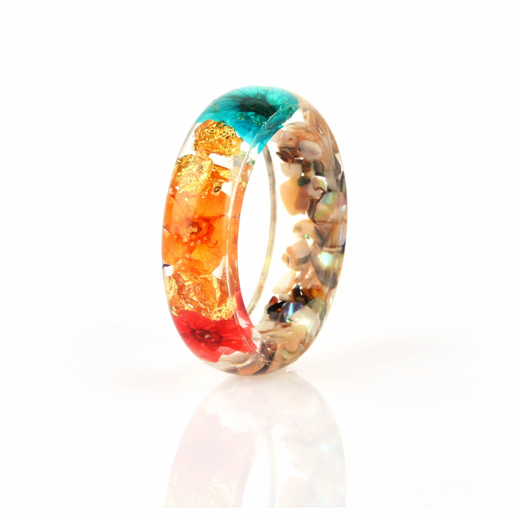 Wholesale new dried flower resin Mori small fresh gold foil drop glue ring
