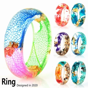 Wholesale new dried flower resin Mori small fresh gold foil drop glue ring