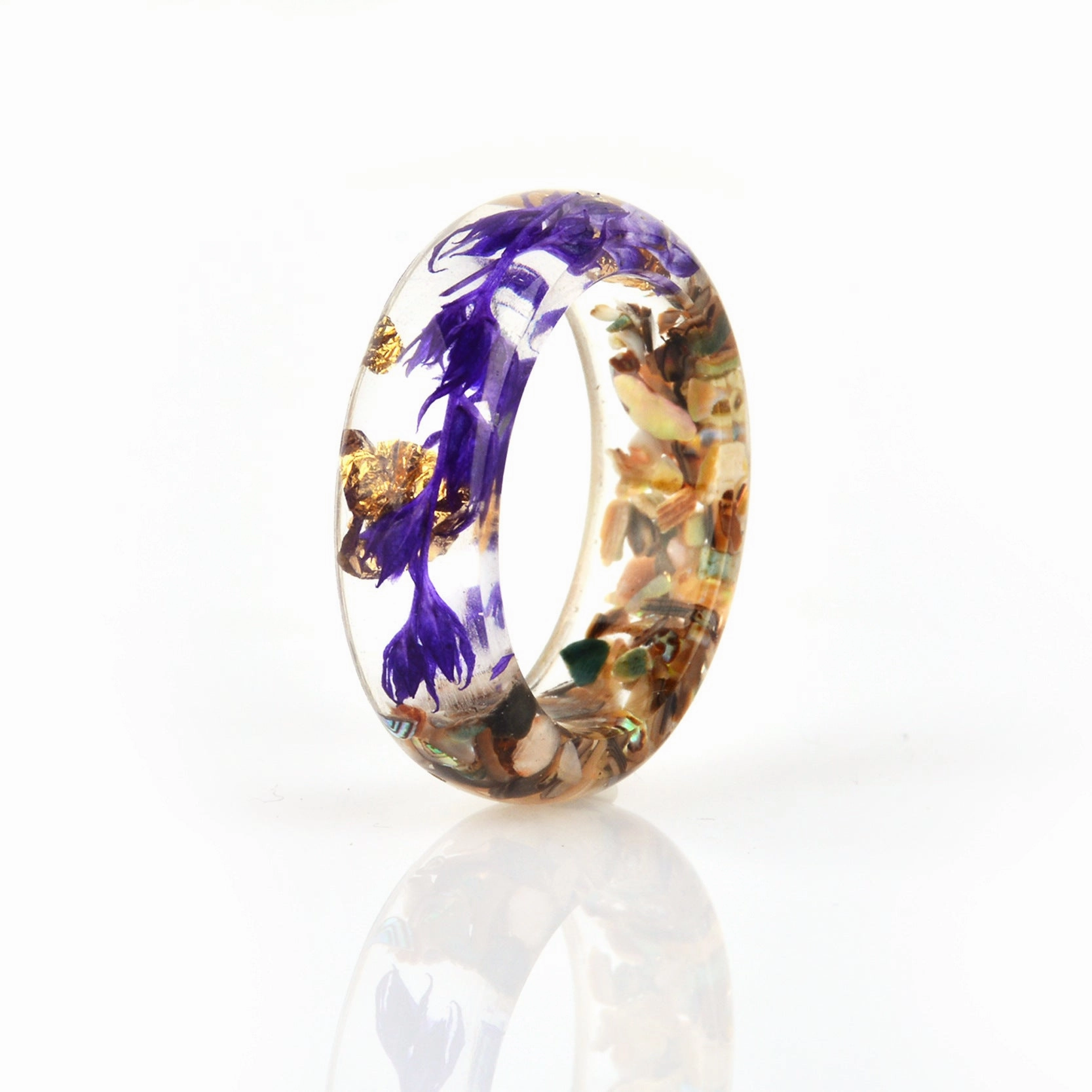 Wholesale new dried flower resin Mori small fresh gold foil drop glue ring