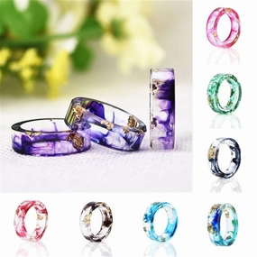 Wholesale new dried flower resin Mori small fresh gold foil drop glue ring