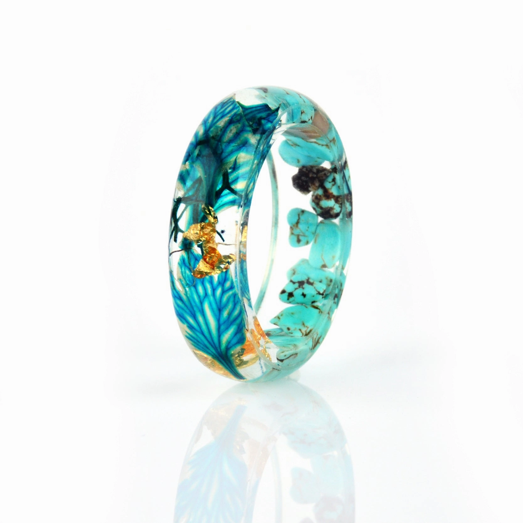 Wholesale new dried flower resin Mori small fresh gold foil drop glue ring