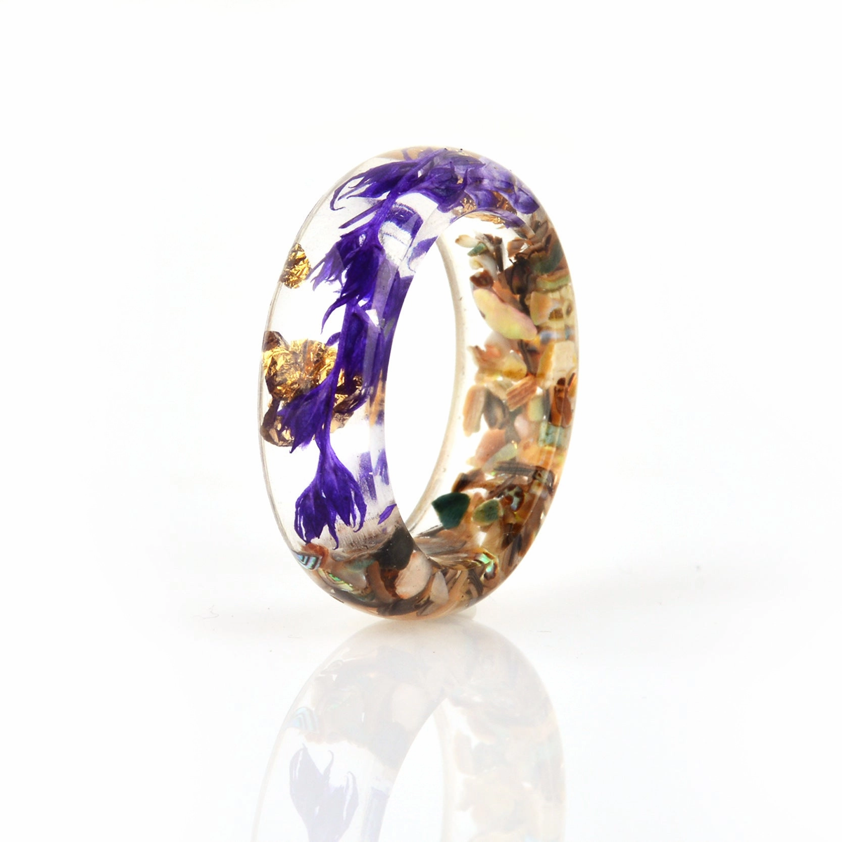 Wholesale new dried flower resin Mori small fresh gold foil drop glue ring