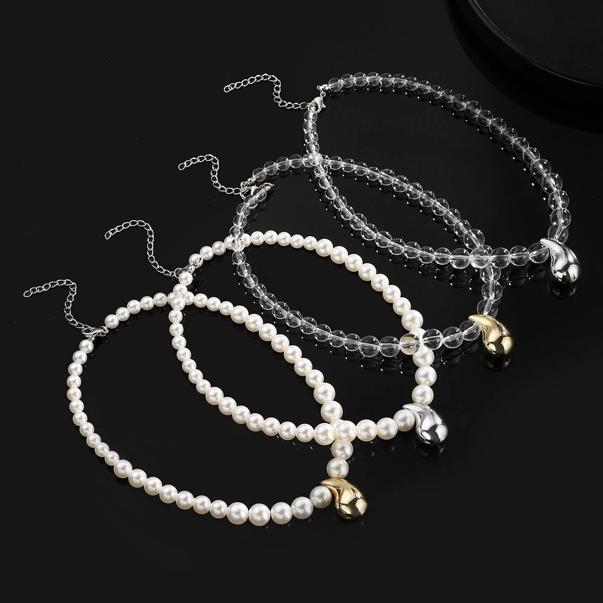 Wholesale new drop-shaped round pearl acrylic necklace ladies simple fashion adjustable sweater chain