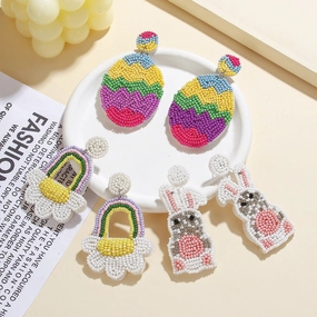 Wholesale New Easter Beaded Earrings Handmade Fabric Rice Beads Bohemian Creative Bunny Flower Basket Earrings