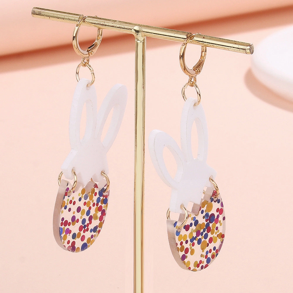 Wholesale  New Easter Earrings Handmade Shining Egg Cute Bunny Stitching Acrylic Earrings