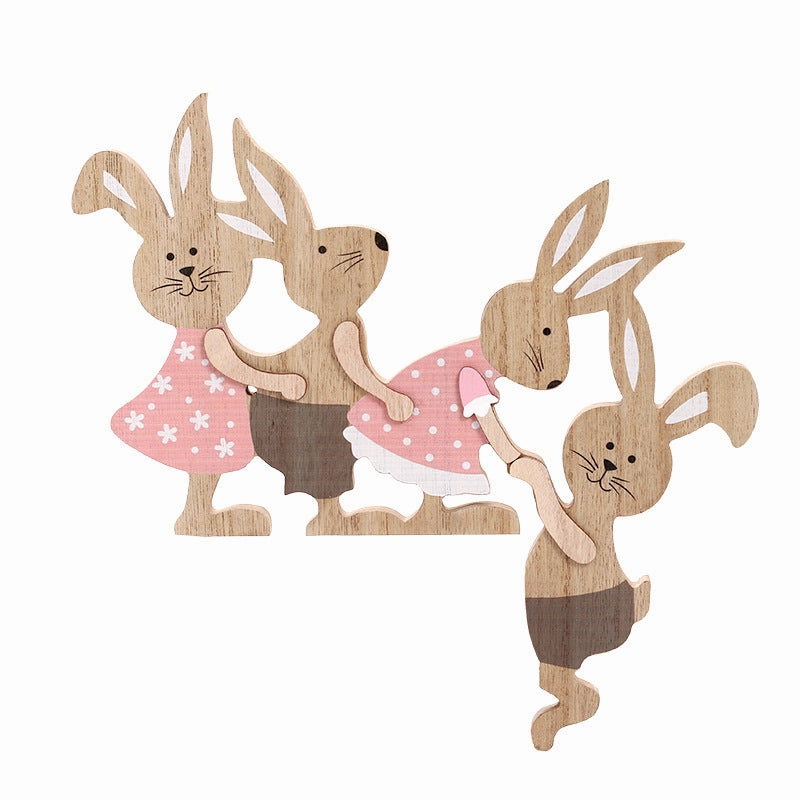 Wholesale New Easter home decoration painted seesaw Rabbit wooden desktop ornaments