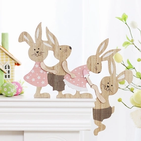 Wholesale New Easter home decoration painted seesaw Rabbit wooden desktop ornaments