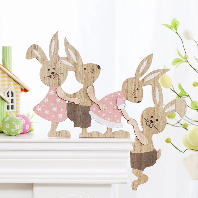 Wholesale New Easter home decoration painted seesaw Rabbit wooden desktop ornaments