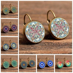 Wholesale  New exquisite retro time gemstone mandala pattern earrings earrings