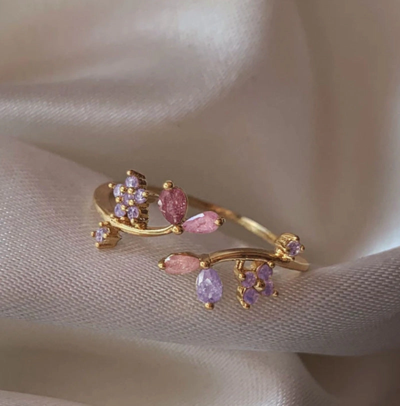 Wholesale New Flower Moon Butterfly Zircon Sweet and Cute Open Ring