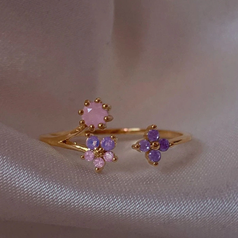 Wholesale New Flower Moon Butterfly Zircon Sweet and Cute Open Ring