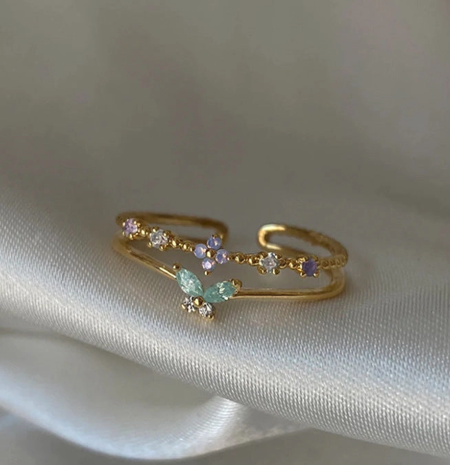 Wholesale New Flower Moon Butterfly Zircon Sweet and Cute Open Ring