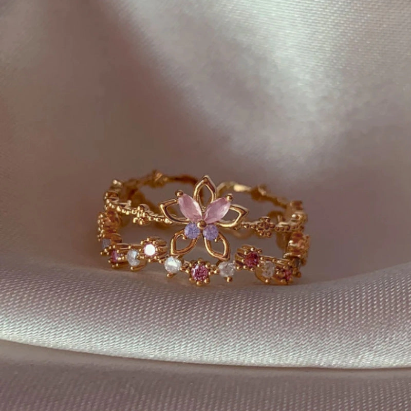 Wholesale New Flower Moon Butterfly Zircon Sweet and Cute Open Ring
