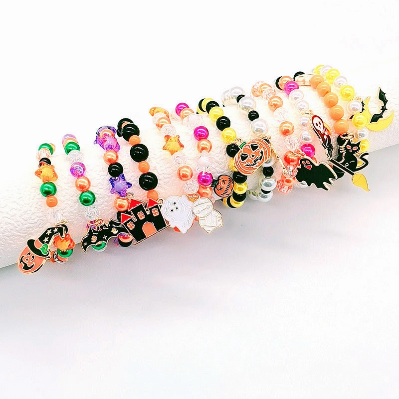 Wholesale New Halloween Handmade Beaded Hand Decorated Pumpkin Alloy Bracelet