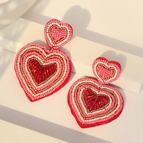 Wholesale new hand-woven beaded love earrings earrings romantic heart-shaped high-quality beaded red earrings