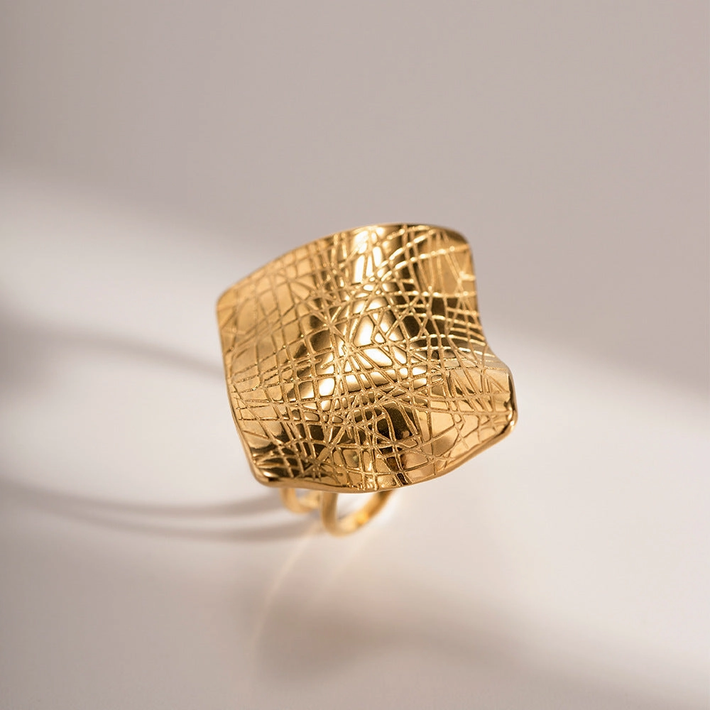 Wholesale New Mesh Design Stainless Steel 18K Gold Plated Ring