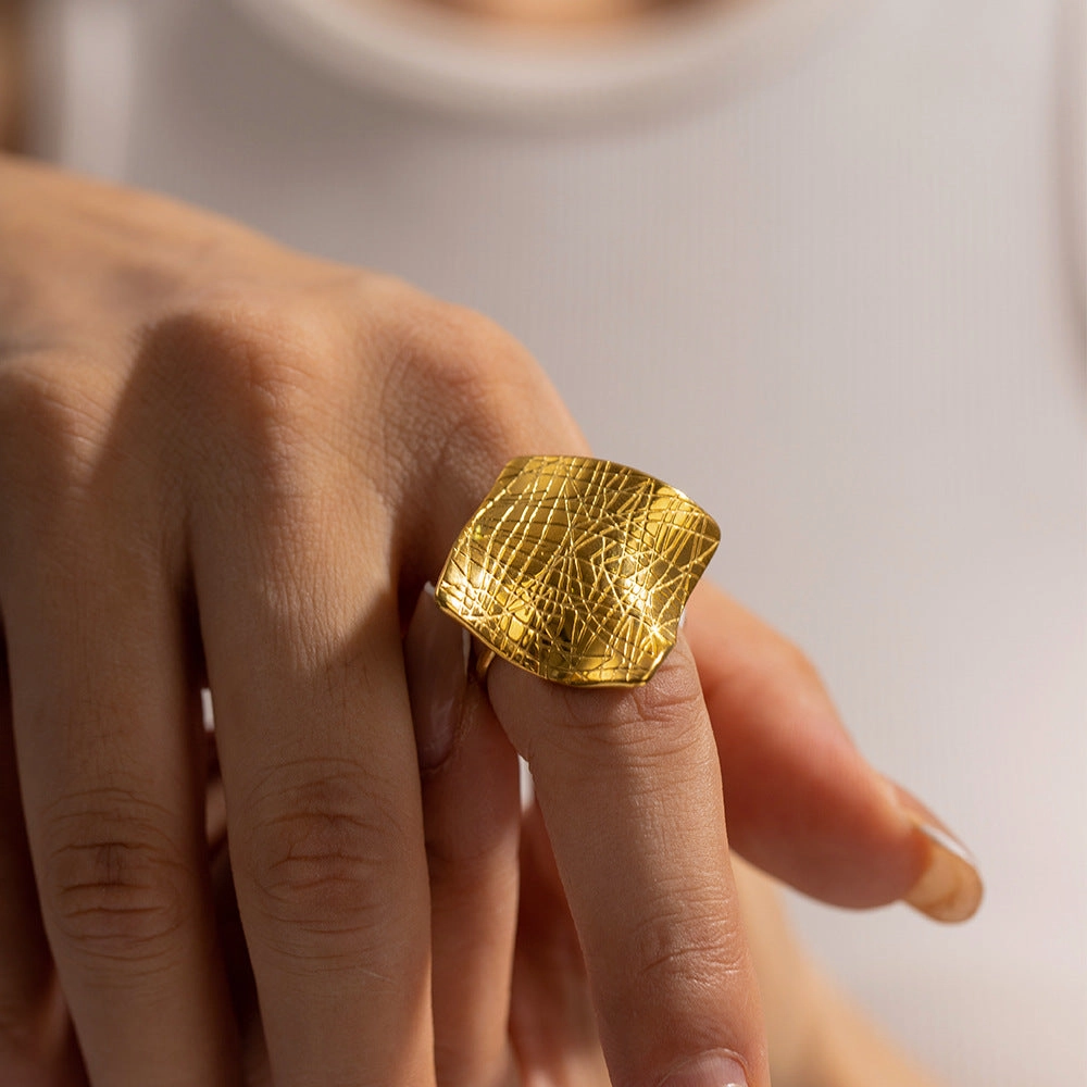 Wholesale New Mesh Design Stainless Steel 18K Gold Plated Ring