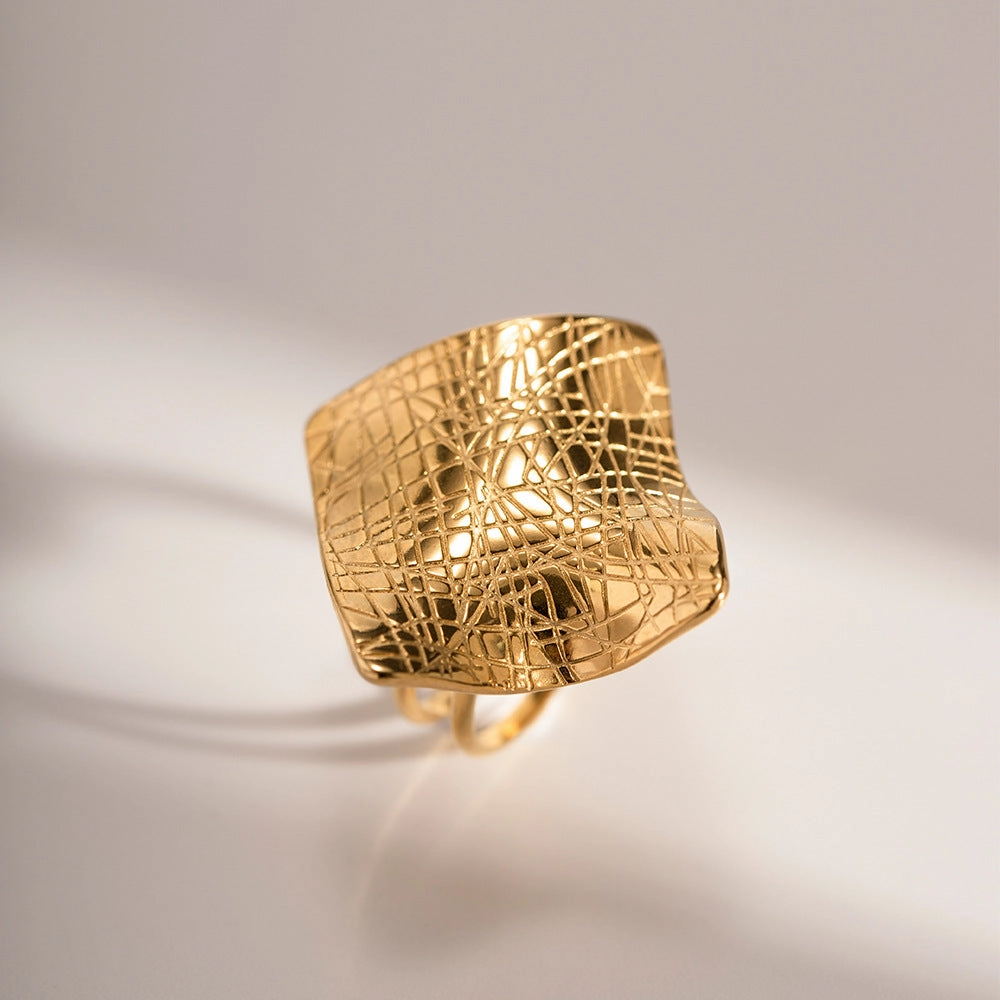 Wholesale New Mesh Design Stainless Steel 18K Gold Plated Ring