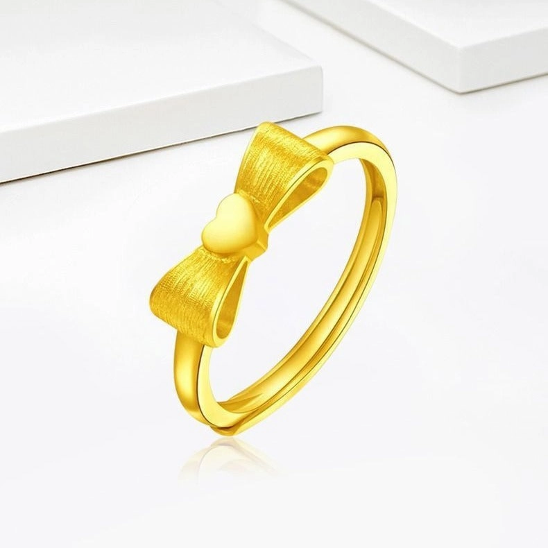Wholesale New online celebrity gold plated Princess bow ring female brass gold live mouth plain ring Valentine's Day gift