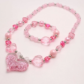 Wholesale New Pink Love Pendant Children's Necklace Set Acrylic Pendant Beads Girl Necklace Bracelet