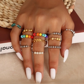 Wholesale New Rainbow Rice Bead Titanium Ring