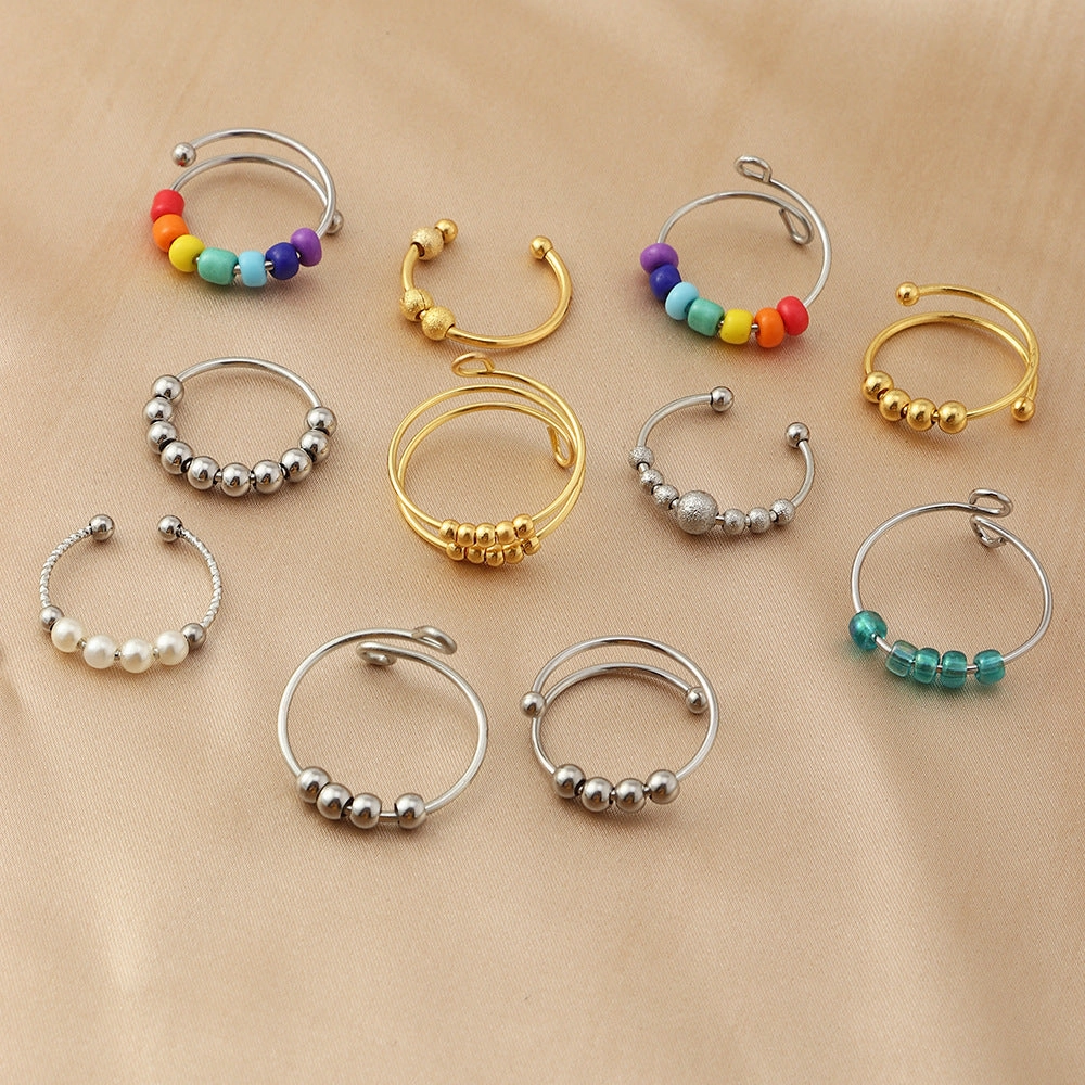 Wholesale New Rainbow Rice Bead Titanium Ring