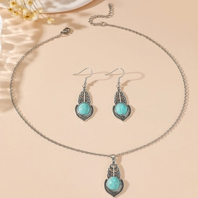 Wholesale New Simple Ethnic Flower Drop Hoop Turquoise Earrings Set