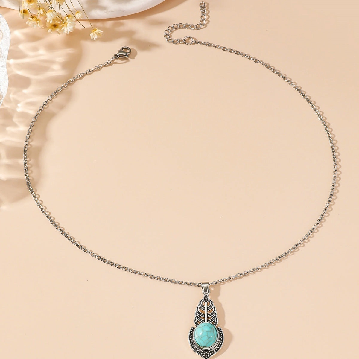 Wholesale New Simple Ethnic Flower Drop Hoop Turquoise Earrings Set