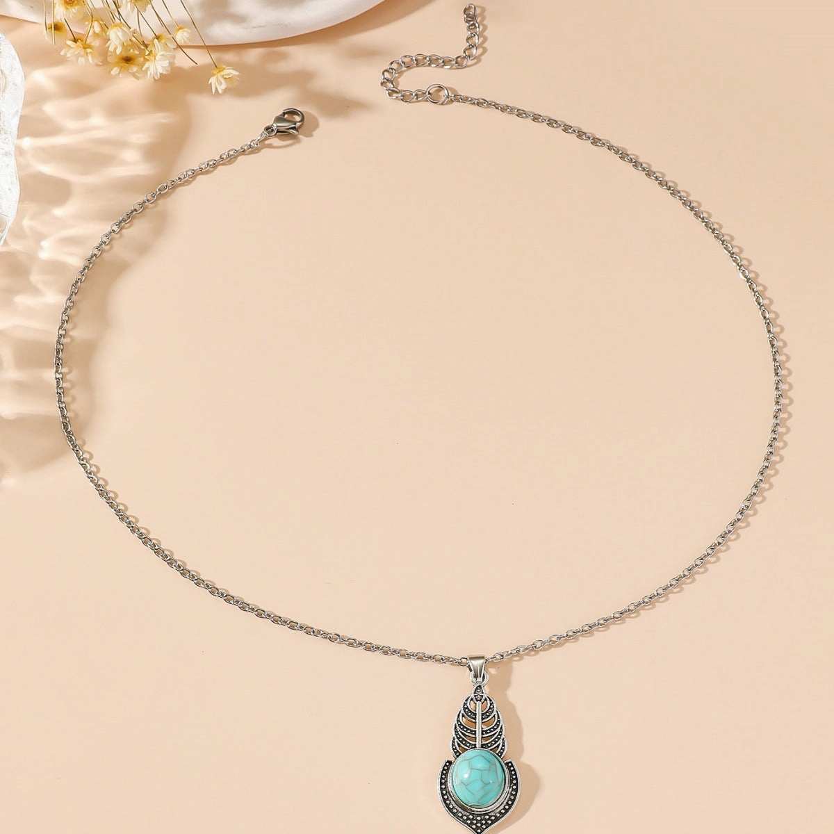 Wholesale New Simple Ethnic Flower Drop Hoop Turquoise Earrings Set