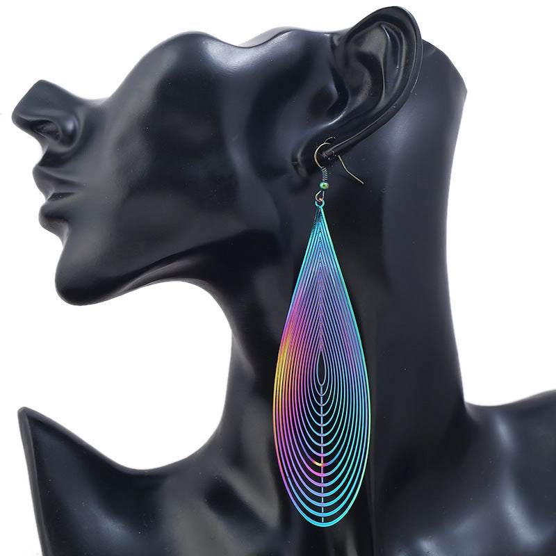 Wholesale New stainless steel colorful hollow metal jewelry water drop earrings