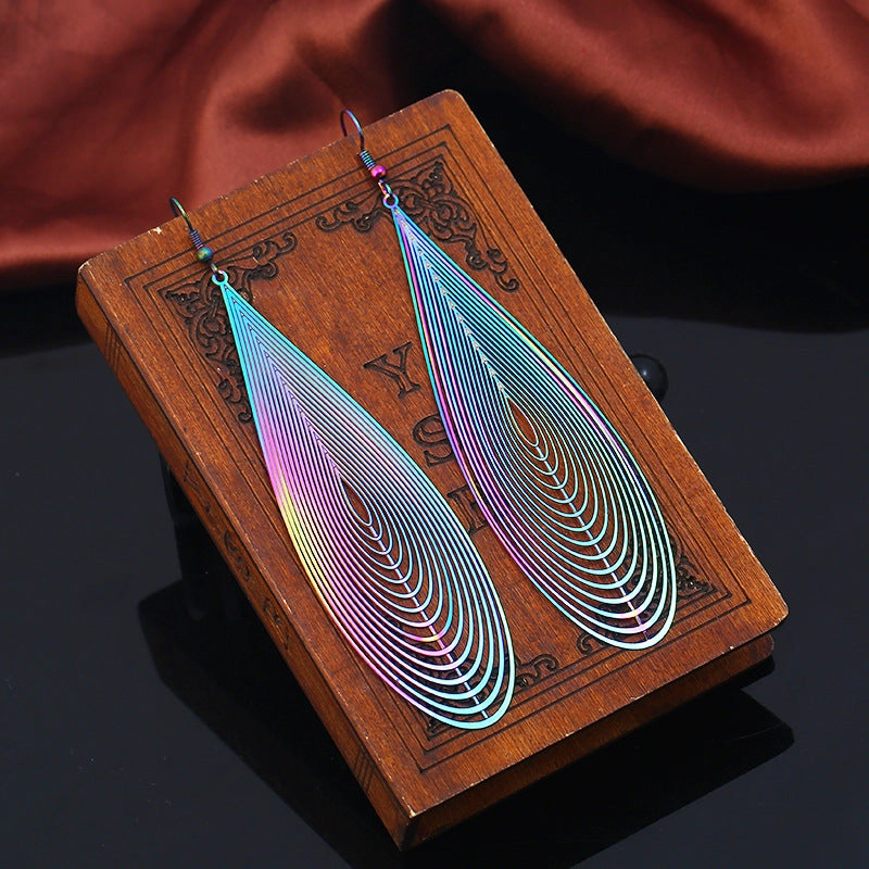 Wholesale New stainless steel colorful hollow metal jewelry water drop earrings